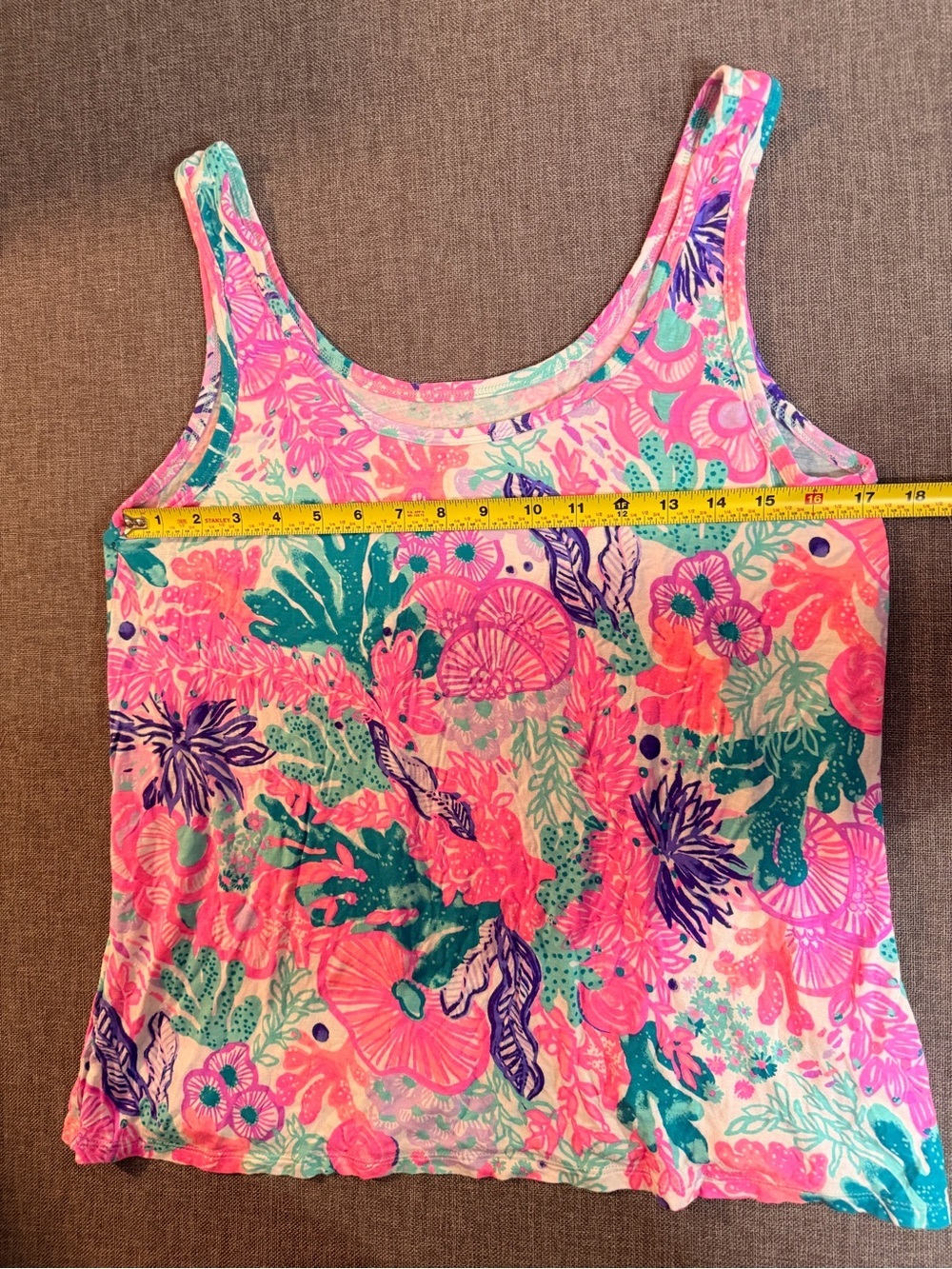 Lilly Pulitzer Vibrant Coral Multicolor Design Scoop Neck Sleeveless Size L - Picture 4 of 7